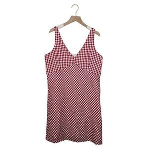 Abercrombie & Fitch V-Neck Linen-Blend Mini Dress Size Large Red White